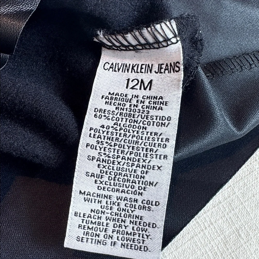 Calvin Klein Black Hooded Dress‎ with Leather-Look Hem
